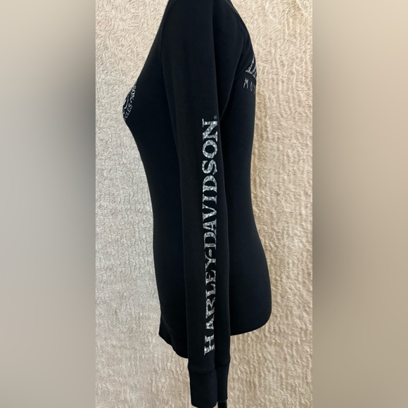 Women's Willie G Skull Snap Front Long Sleeve Black Henley, SZ M - Picture 2 of 6